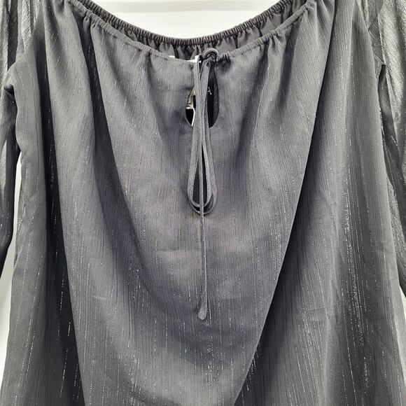 NWT WAYF Dede & Emily Black & Silver Sheer Off the Shoulder Top Women's Size M - Picture 3 of 9